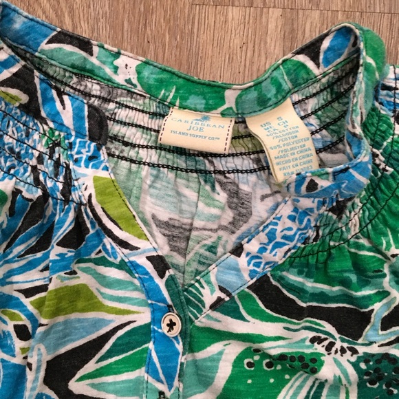 Floral Sleeveless Top - Green and Blue - Picture 2 of 2